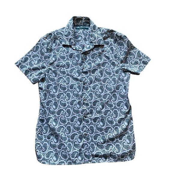 Perry Ellis Mens/Teen White Button-Down Shirt Sz Medium Green and Red Paisley - Picture 1 of 10